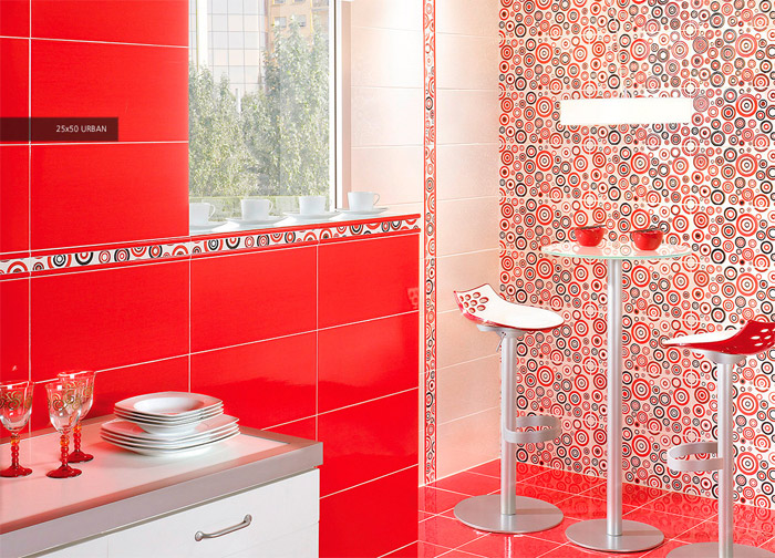плитка Urban latina Ceramicas красная ванная в интерьере фото